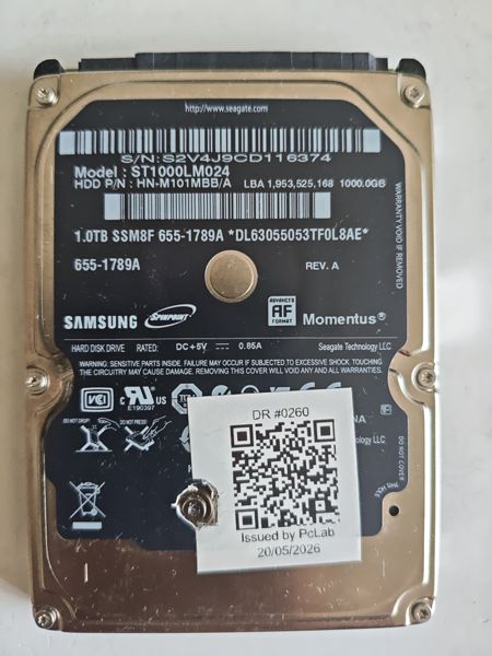 Samsung ST1000LM024 S/N S2V4J9CD116374