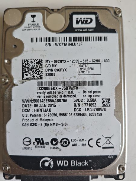 Western Digital WD3200BEKX-75B7WT0 S/N WX71AB4LU1JF