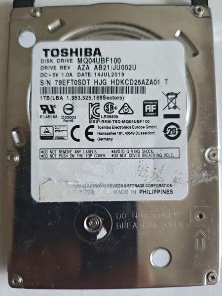 Fotografia dador Toshiba MQ04UBF100 SN 79EFT0SDT
