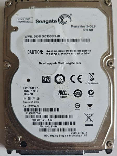 Seagate ST9500325AS S/N 6VEY96QB