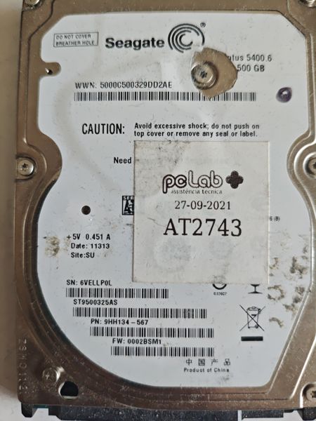 Seagate ST9500325AS S/N 6VELLP0L