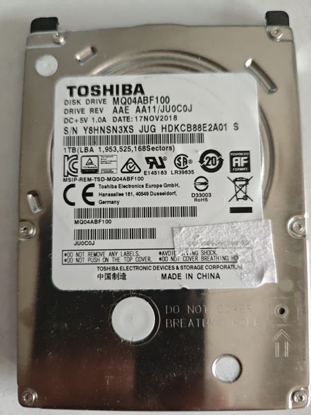 Fotografia dador Toshiba MQ04ABF100 SN Y8HNSN3XS