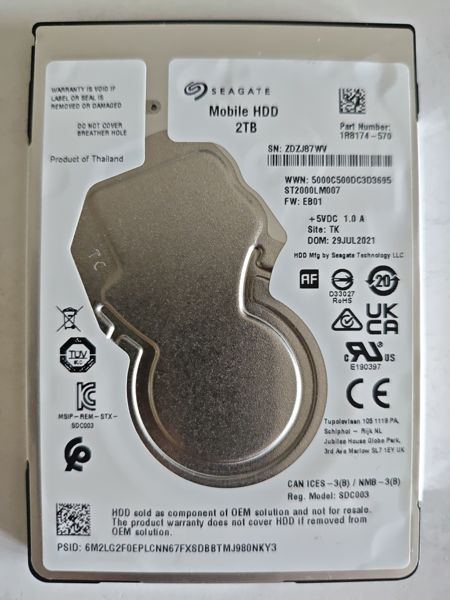 Seagate ST2000LM007 S/N ZDZJ87WV