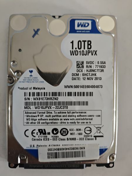 Western Digital WD10JPVX-22JC3T0 S/N WX81E73HRZN2