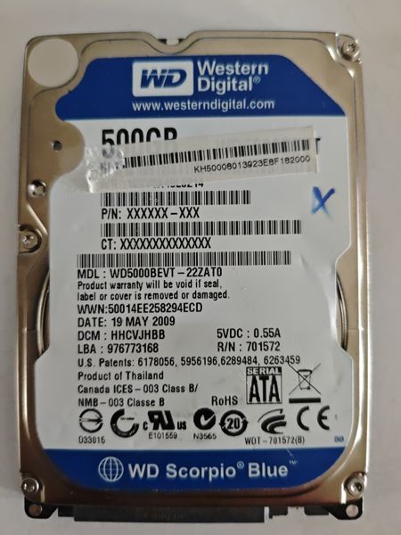 Western Digital WD5000BEVT-22ZAT0 S/N KH50008013923E8F182000