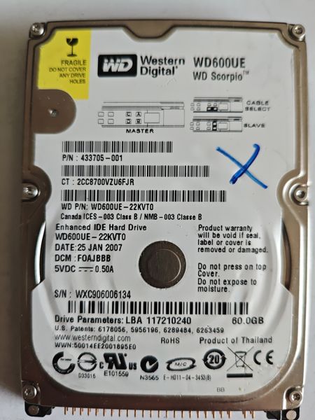 Western Digital WD600UE-22KVT0 S/N WXC906006134
