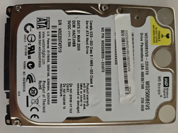 Western Digital WD2500BEVS-22UST0 S/N WXE209TKF519