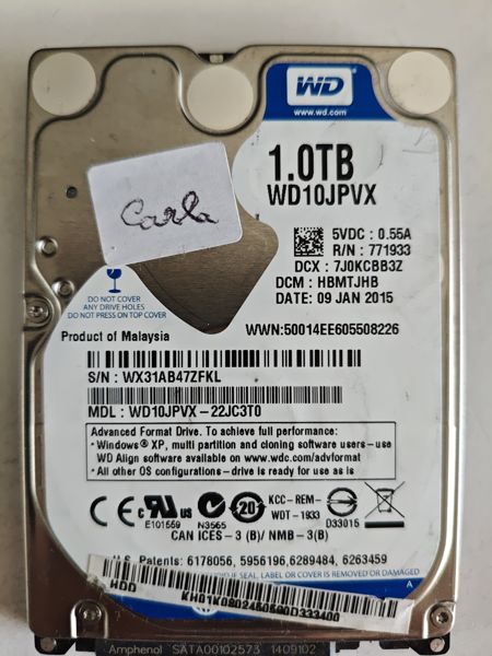 Western Digital WD10JPVX-22JC3T0 S/N WX31AB47ZFKL