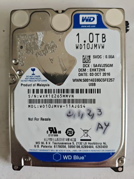 Fotografia dador Western Digital WD10JMVW-11AJGS4 SN WXR1E265MMVN