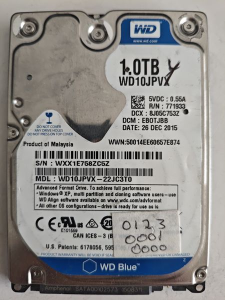 Western Digital WD10JPVX-22JC3T0 S/N WXX1E758ZC5Z